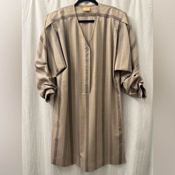 Vintage Dresses & Skirts - VINTAGE KRIZIA 90's Bergdorf Goodman Striped‎ Neutral Midi Tunic Dress RARE M?